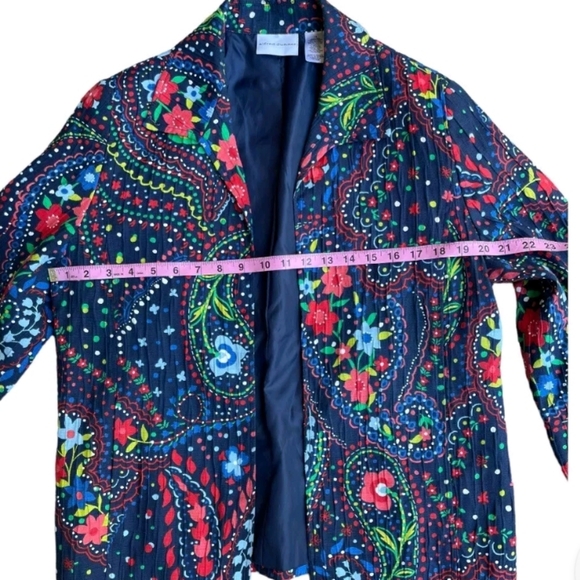 ALFRED DUNNER BOHEMIAN BLAZER JACKET WOMEN'S'S SZ 10 BLUE RED PRINT OPEN FRONT ☆ - Picture 11 of 12